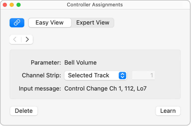 Figure. Controller Assignments window in easy view mode.