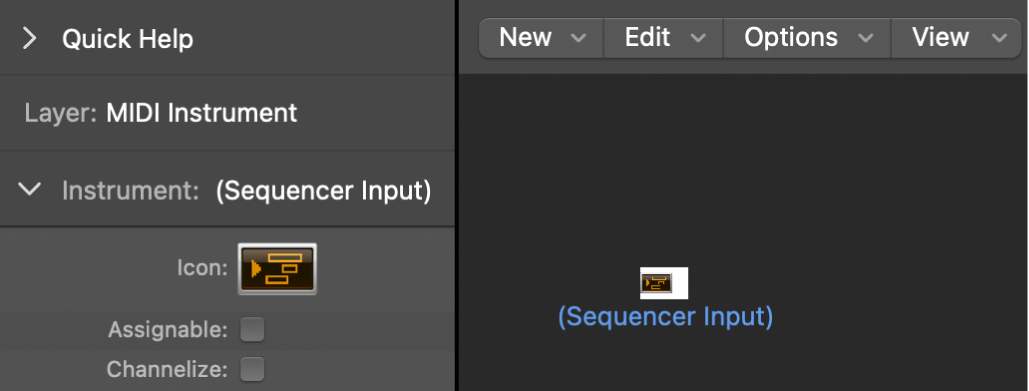 Figure. Environment window showing a sequencer input object and its inspector.