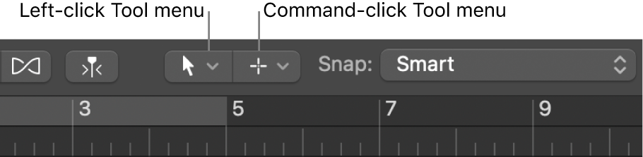 Figure. Left-click and Command-click Tool menus in the Arrange area.