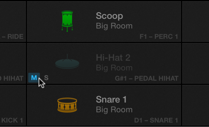 그림. Drum Machine Designer 패드 음소거 버튼.