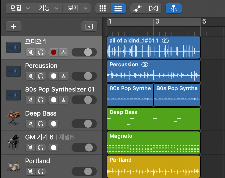 그림. 다양한 리전과 트랙 유형을 보여주는 트랙 영역