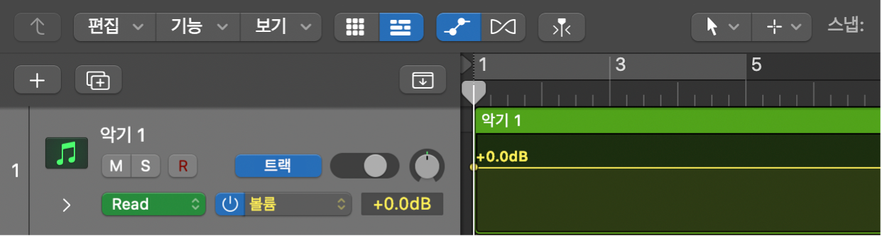 그림. 볼륨에 대한 트랙 오토메이션이 활성화된 모습
