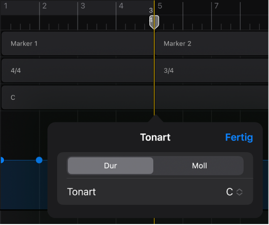 Abbildung. Hinzufügen und Bearbeiten eines Tonartwechsels.