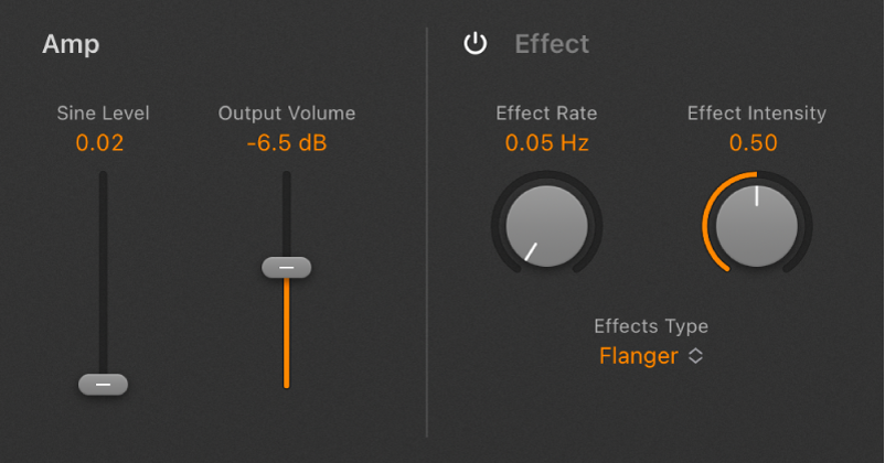 Abbildung. Amp- und Effect-Parameter in Retro Synth