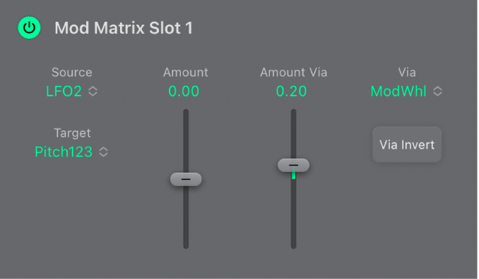 Abbildung. Modulationsquellen, Mod Matrix-Slot 1 bis 10.