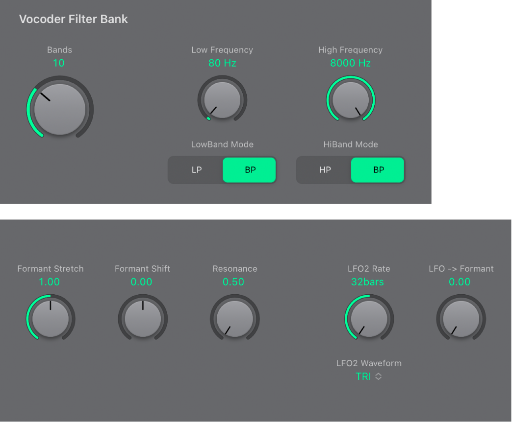 Figure. Formant Filter parameters.