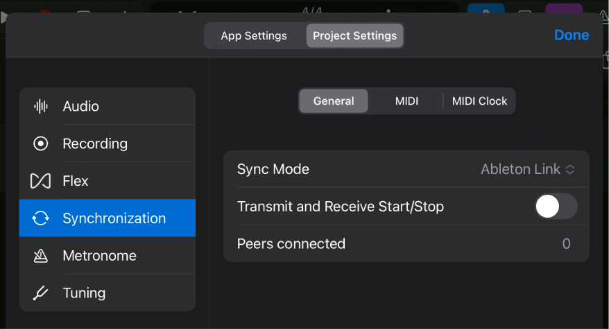 General Synchronization project settings.