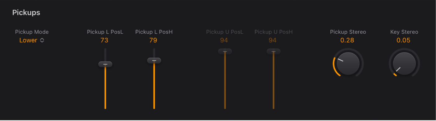 図。Vintage Clavの「Pickup Position」パラメータ。