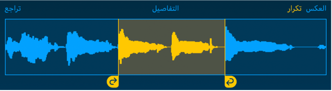 يتم تكرار الصوت الواقع بين المؤشرين الأيمن والأيسر للتكرار الحلقي.