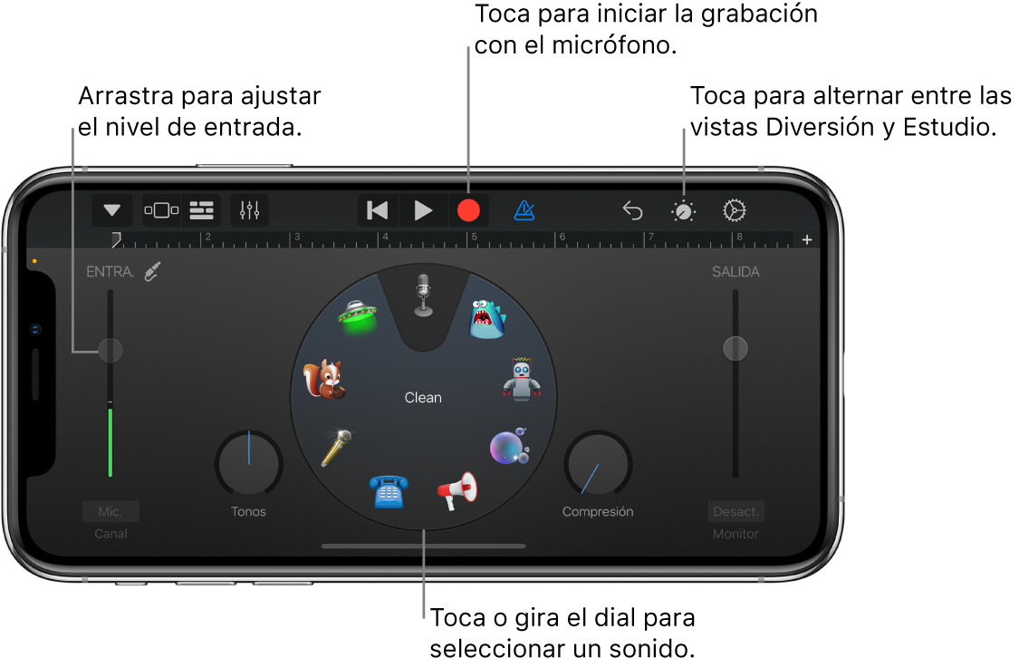 Embajador antecedentes Enfermedad Usar la grabadora de audio en GarageBand para iPhone - Soporte técnico de  Apple (CL)