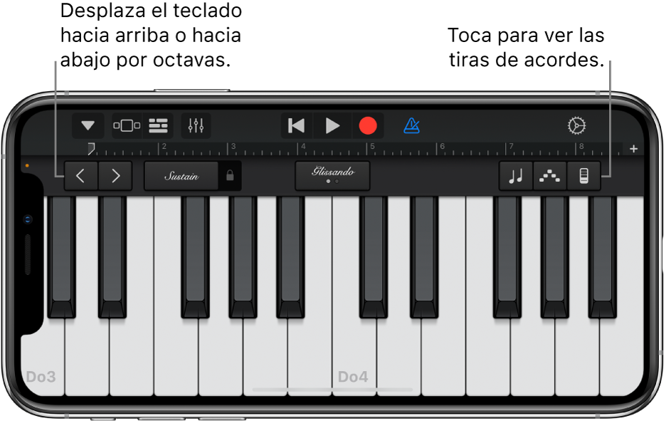 el teclado en GarageBand iPhone - Soporte técnico de Apple