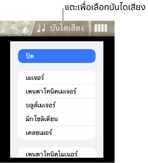 ปุ่มบันไดเสียงเบสและรายการบันไดเสียง