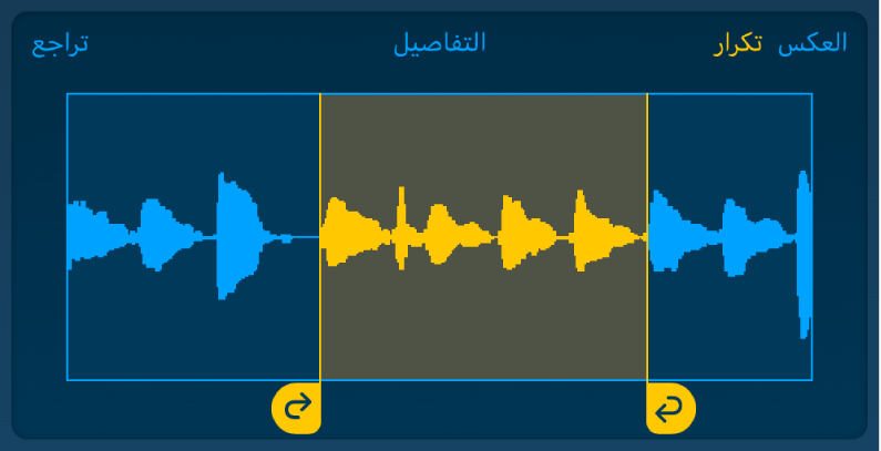 يتم تكرار الصوت الواقع بين المؤشرين الأيمن والأيسر للتكرار الحلقي.