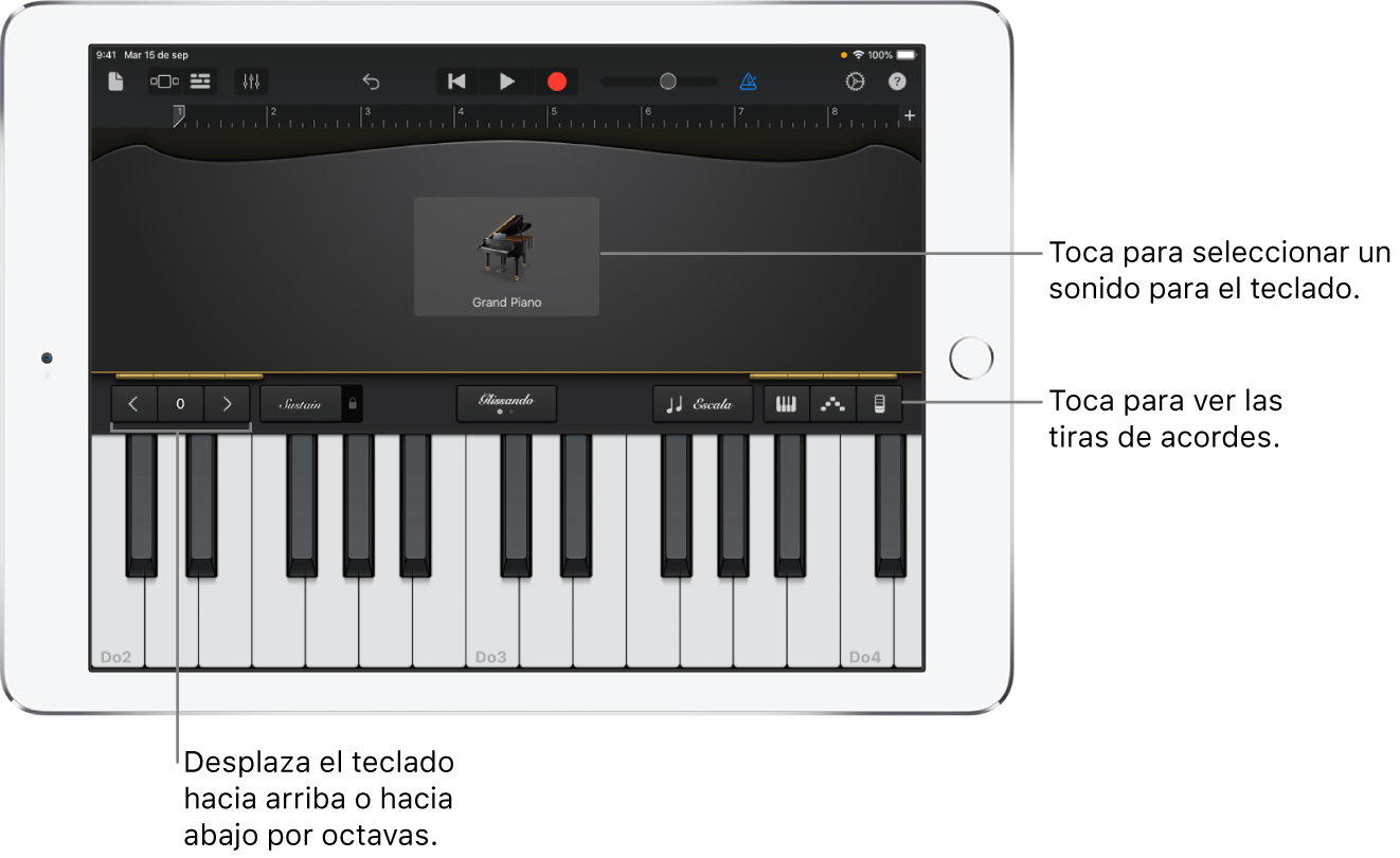 Ardilla submarino Reafirmar Tocar el teclado en GarageBand para iPad - Soporte técnico de Apple (CL)
