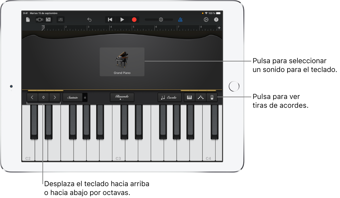 Tocar teclado en GarageBand para iPad - Soporte técnico de