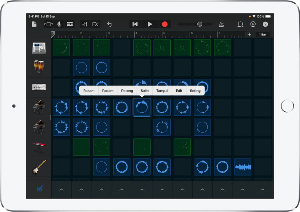 Rajah. Grid Live Loops dengan pengeditan sel diaktifkan.