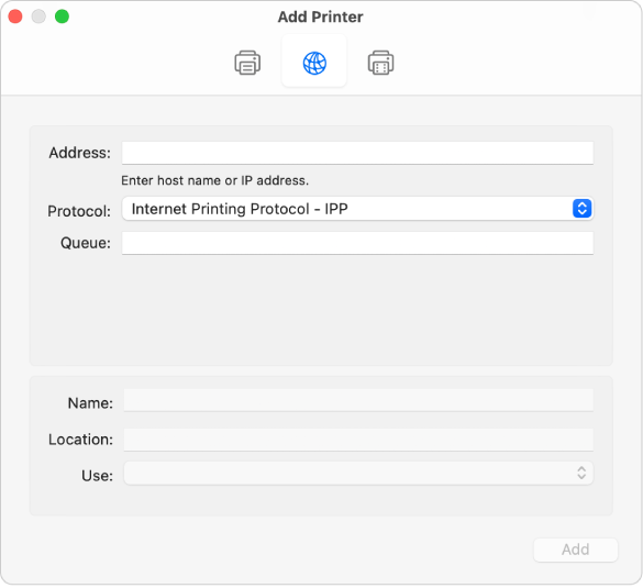 how to add a printer on a mac through ip address