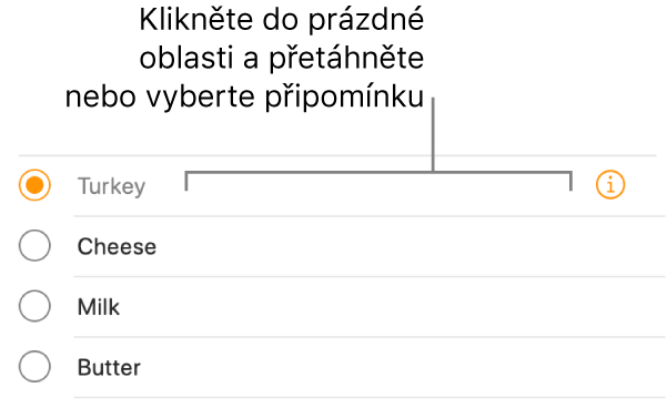 Připomínku vyberete kliknutím na prázdnou oblast napravo od jejího názvu.