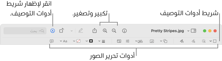 شريط أدوات التوصيف لتحرير الصور.