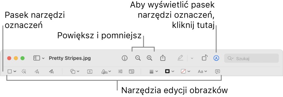Pasek narzędzi oznaczeń do edycji obrazków.