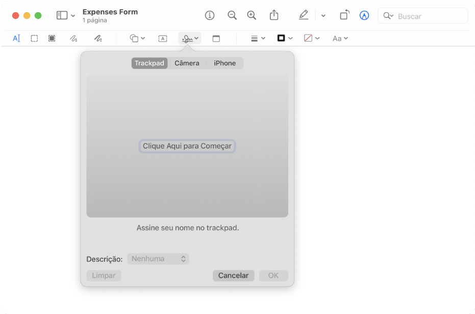 Ferramenta de assinatura na Pré‑Visualização.