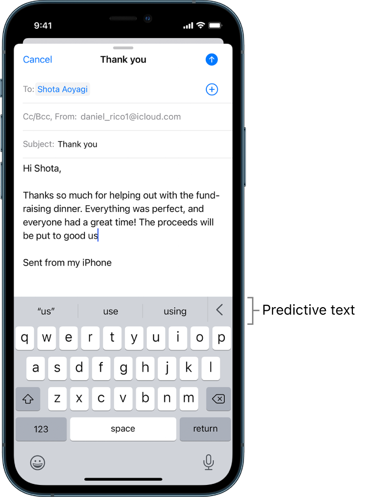 edit predictive text iphone