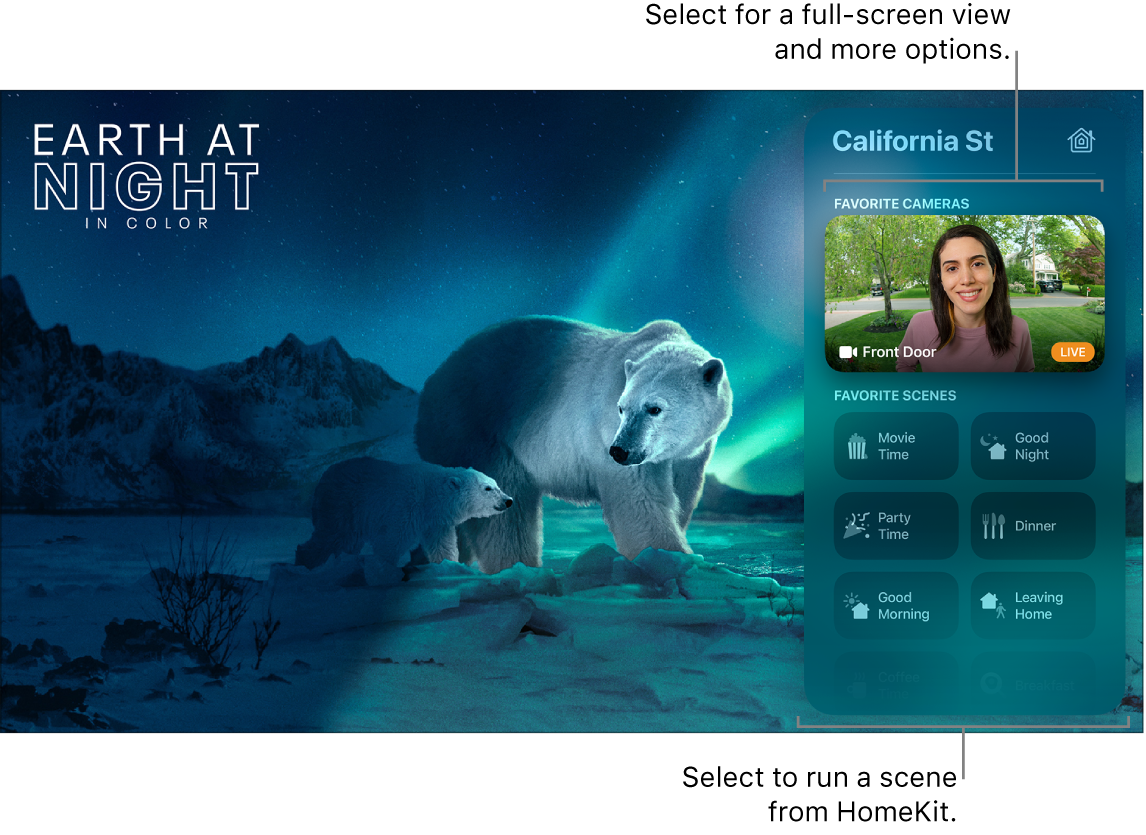 Apple TV screen showing Control Center HomeKit view