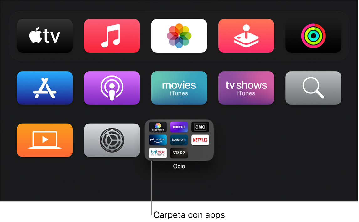 Pantalla de inicio mostrando una carpeta de apps