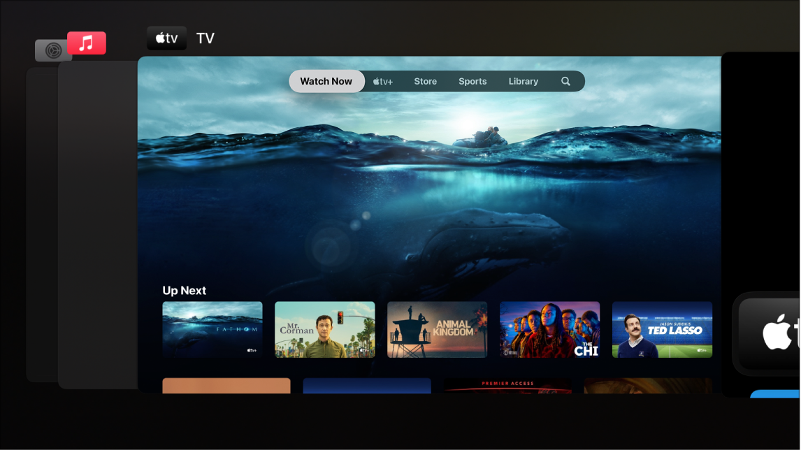 Екран на Apple TV, който показва App Switcher (Превключвател на приложения)