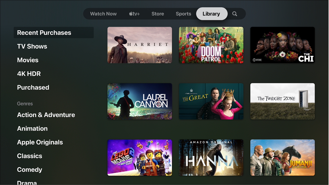 Ekrānā redzams ekrāns Library