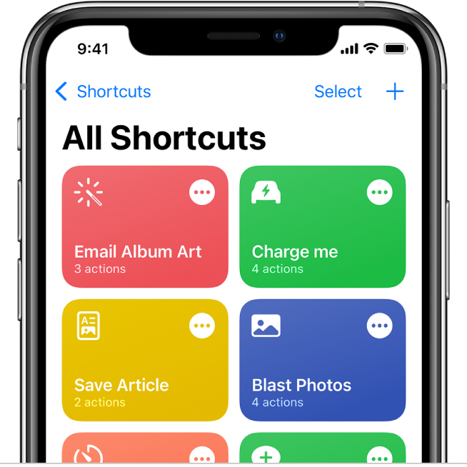 Tap "+" to create a new Shortcut. 