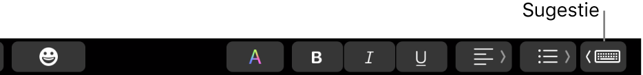 Pasek Touch Bar, na którego prawym końcu widoczny jest przycisk wyświetlania sugestii.