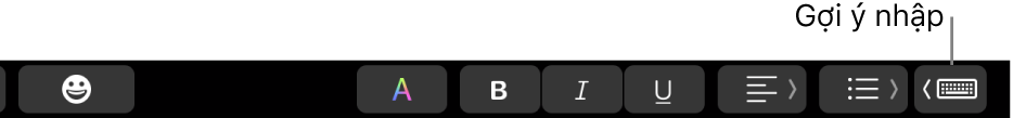 Touch Bar, với nút để hiển thị các gợi ý nhập ở đầu bên phải.