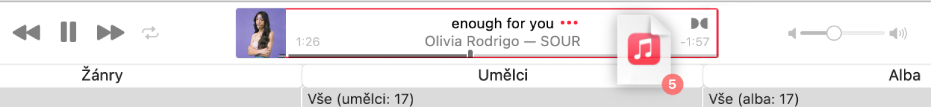 Přetažení alba do horní části okna Hudba