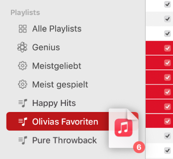 Ein Album, das in eine Playlist bewegt wird. Die Playlist ist hervorgehoben.