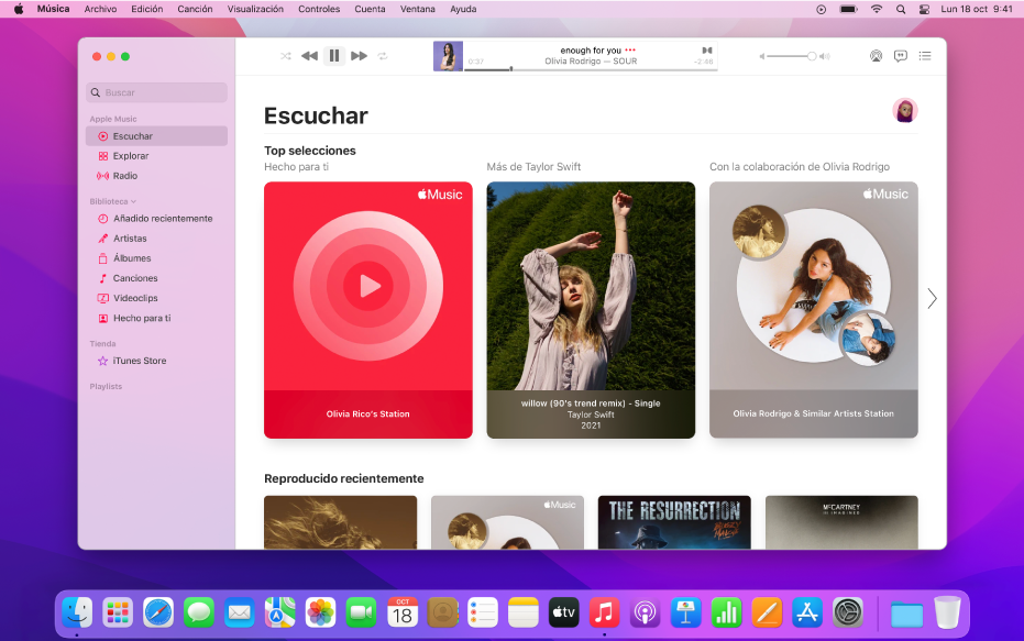 La ventana de Apple Music donde se muestra Escuchar.