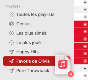 Album déplacé vers une playlist. La playlist est mise en surbrillance.