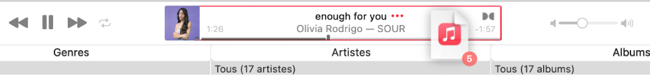 Album déplacé vers le haut de la fenêtre Musique.