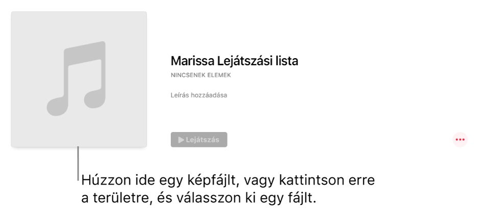 Egy lejátszási lista testreszabott borítóval, amely bármikor módosítható. A testreszabáshoz húzza a képet az albumillusztráció területre.