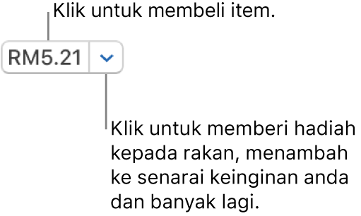 Butang memaparkan harga. Klik harga untuk membeli item. Klik anak panah bersebelahan harga untuk menghadiahkan item kepada rakan, menambah item ke senarai keinginan anda dan banyak lagi.