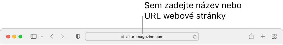 Dynamické vyhledávací pole v Safari, do kterého lze zadat název nebo URL stránky