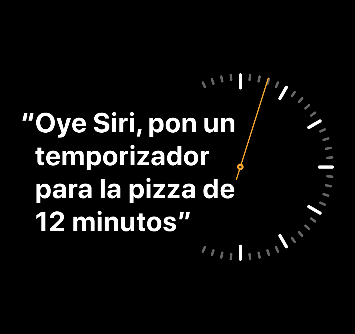 Ilustración de la frase “Oye Siri, activa un temporizador de 12 minutos para la pizza”.