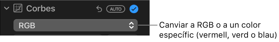 Els controls de Corbes del tauler Ajustar, amb l’opció RGB seleccionada al menú desplegable.