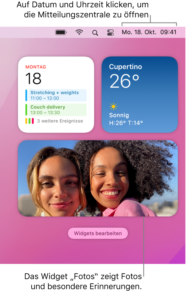Das „Fotos“-Widget in der Mitteilungszentrale