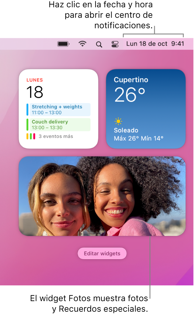 El widget Fotos en el centro de notificaciones.