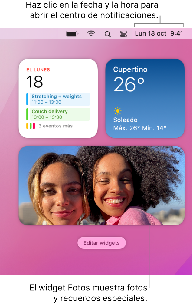 El widget de Fotos en el centro de notificaciones.