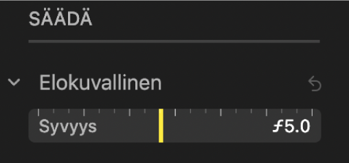 Elokuvallinen-säätimet ja Syvyys-liukusäädin.