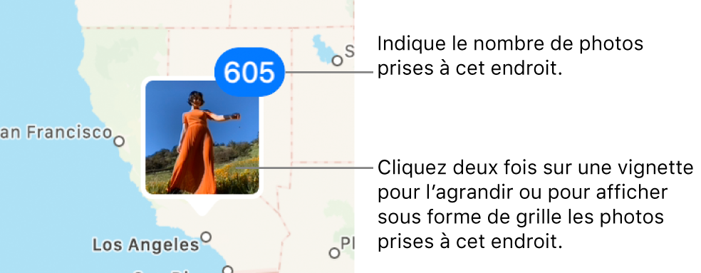 Une vignette de photo sur un plan, avec un numéro en haut à droite indiquant le nombre de photos prises à cet endroit.