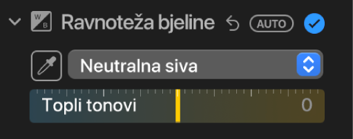 Kontrole ravnoteže bjeline u prozoru Podešavanje.