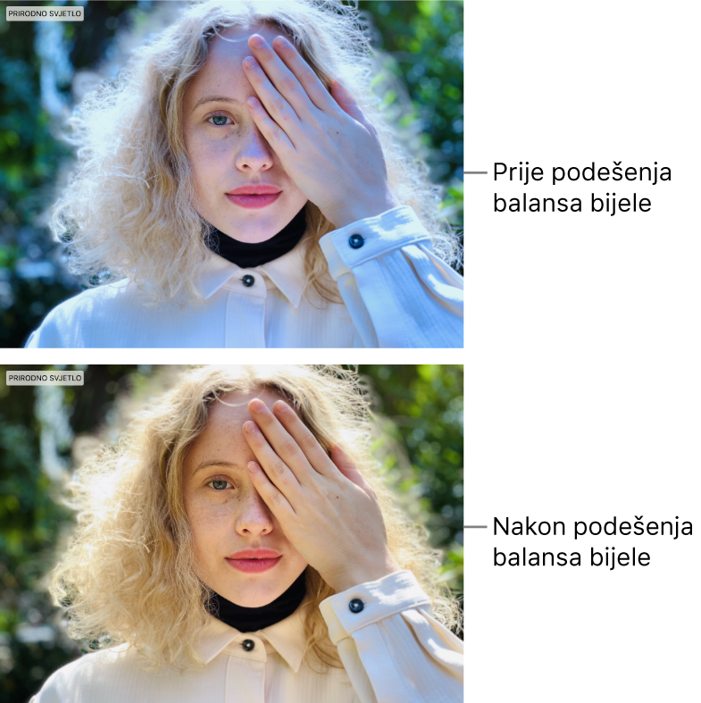 Fotografija prije i poslije podešavanja ravnoteže bjeline.